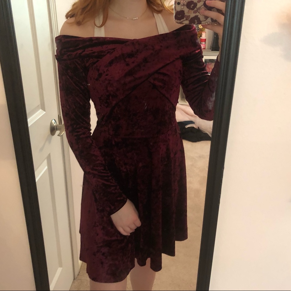 Maroon velvet dress